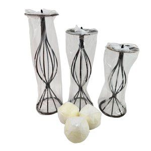 International Silver 3 Candleholders Iron Round Cream Unscented Candles New